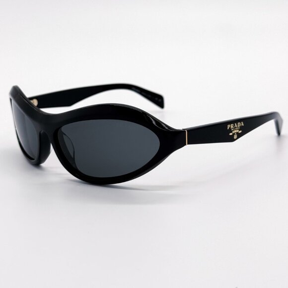 NEW PRADA SUNGLASSES PRA20S 16K5S0 WOMEN BLACK SPR A20 OVAL PR A20S 16K5S0 - Picture 2 of 10
